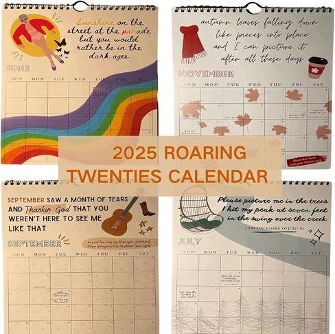 2025 Roaring Twenties Calendar Wall Calendar مع كلمات الأغاني، 2025 TS Lyrics Calendar، 12 مخطط تقويم شهري، غلاف ألبوم ملصق الموسيقى، ملصق تقويم الحائط هدية التقويم in Saudi Arabia
