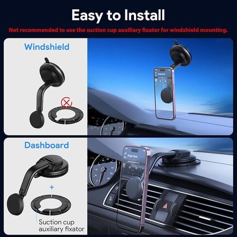 Magnetic Phone Holder for Car, [ Powerful Magnets & Military-Grade Suction] Car Phone Holder Mount Dashboard Windshield Cell Phone Holder Phone Stand for Car iPhone Android Automobile Cradle (Gray) in Saudi Arabia