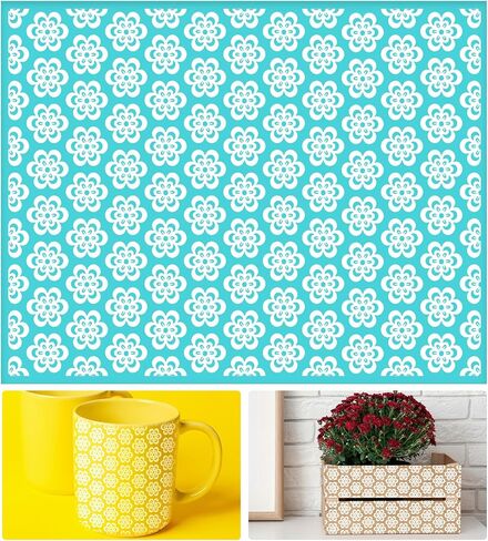2Pcs Flowers Silk Screen Stencil Mesh Transfer Stencil Reusable Self-Adhesive for Painting on Wood Wall Clothes Fabric Furniture Cup Paper Garden Decoration in Saudi Arabia