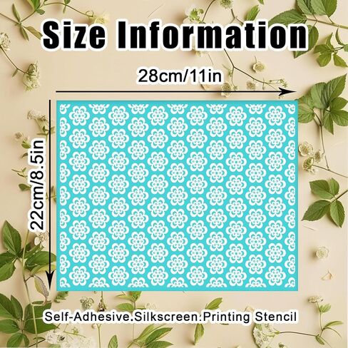 2Pcs Flowers Silk Screen Stencil Mesh Transfer Stencil Reusable Self-Adhesive for Painting on Wood Wall Clothes Fabric Furniture Cup Paper Garden Decoration in Saudi Arabia