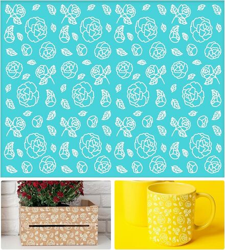 2Pcs Flowers Silk Screen Stencil Mesh Transfer Stencil Reusable Self-Adhesive for Painting on Wood Wall Clothes Fabric Furniture Cup Paper Garden Decoration in Saudi Arabia