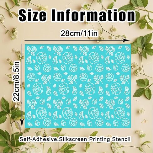 2Pcs Flowers Silk Screen Stencil Mesh Transfer Stencil Reusable Self-Adhesive for Painting on Wood Wall Clothes Fabric Furniture Cup Paper Garden Decoration in Saudi Arabia