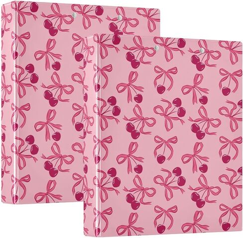 3 Ring Binder Cherry Bow 1.5 Inch Binders Letter Size Cute Decorative Hardcover with 3 Interior Pockets Y2K Preppy Pink Binder Organizer for Home School Office Supplies in Saudi Arabia