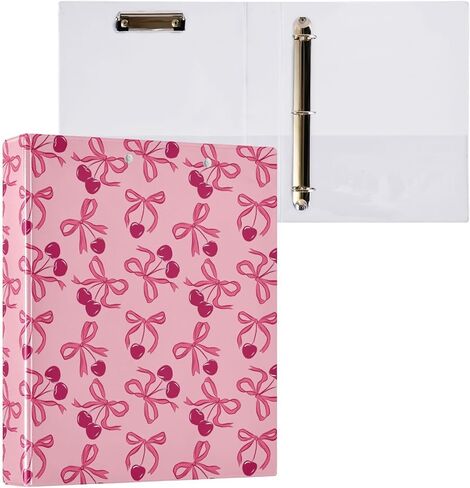 3 Ring Binder Cherry Bow 1.5 Inch Binders Letter Size Cute Decorative Hardcover with 3 Interior Pockets Y2K Preppy Pink Binder Organizer for Home School Office Supplies in Saudi Arabia