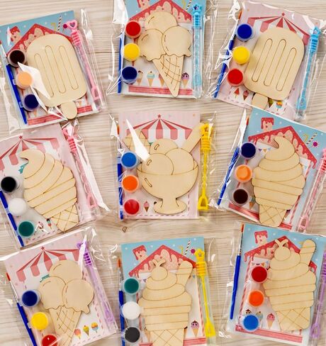 Ice Cream Party Favors - 12 PCS Ice Cream Craft Kits Party Supplies - Ice Cream Wooden Painting Kit for Kids with Bubble Wand - Popsicles Pinata Christmas Birthday Goodie Bags Gifts Prizes Girls Boys in Saudi Arabia