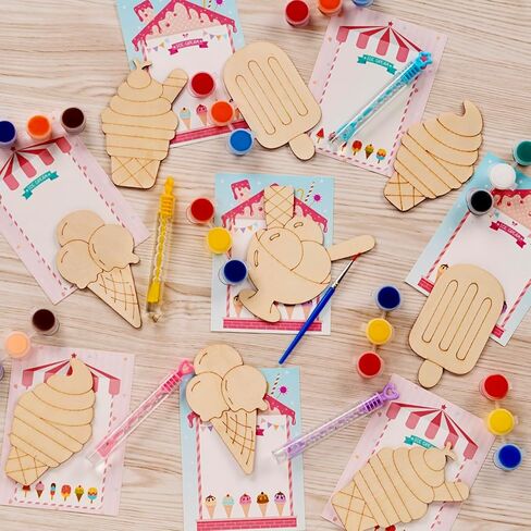 Ice Cream Party Favors - 12 PCS Ice Cream Craft Kits Party Supplies - Ice Cream Wooden Painting Kit for Kids with Bubble Wand - Popsicles Pinata Christmas Birthday Goodie Bags Gifts Prizes Girls Boys in Saudi Arabia