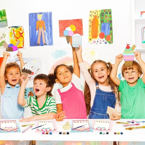 Ice Cream Party Favors - 12 PCS Ice Cream Craft Kits Party Supplies - Ice Cream Wooden Painting Kit for Kids with Bubble Wand - Popsicles Pinata Christmas Birthday Goodie Bags Gifts Prizes Girls Boys in Saudi Arabia