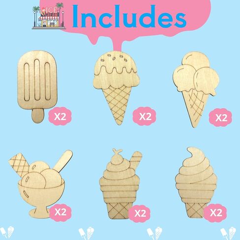 Ice Cream Party Favors - 12 PCS Ice Cream Craft Kits Party Supplies - Ice Cream Wooden Painting Kit for Kids with Bubble Wand - Popsicles Pinata Christmas Birthday Goodie Bags Gifts Prizes Girls Boys in Saudi Arabia