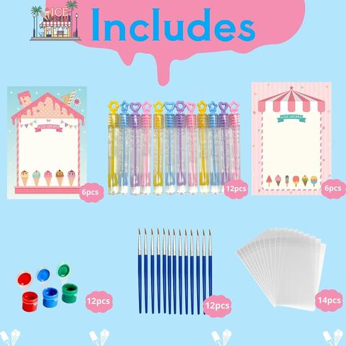 Ice Cream Party Favors - 12 PCS Ice Cream Craft Kits Party Supplies - Ice Cream Wooden Painting Kit for Kids with Bubble Wand - Popsicles Pinata Christmas Birthday Goodie Bags Gifts Prizes Girls Boys in Saudi Arabia