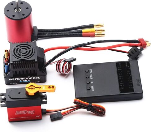 محرك GoolRC 3650 3100KV بدون فرشاة مع وحدة تحكم في السرعة الكهربائية ESC بدون فرشاة 60 أمبير، مؤازرة رقمية وبطاقة برمجة 25 كجم، مجموعة كومبو ESC لمحرك مقاوم للماء لسيارة RC 1/8 1/10 in Kuwait
