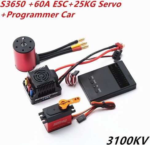 محرك GoolRC 3650 3100KV بدون فرشاة مع وحدة تحكم في السرعة الكهربائية ESC بدون فرشاة 60 أمبير، مؤازرة رقمية وبطاقة برمجة 25 كجم، مجموعة كومبو ESC لمحرك مقاوم للماء لسيارة RC 1/8 1/10 in Kuwait