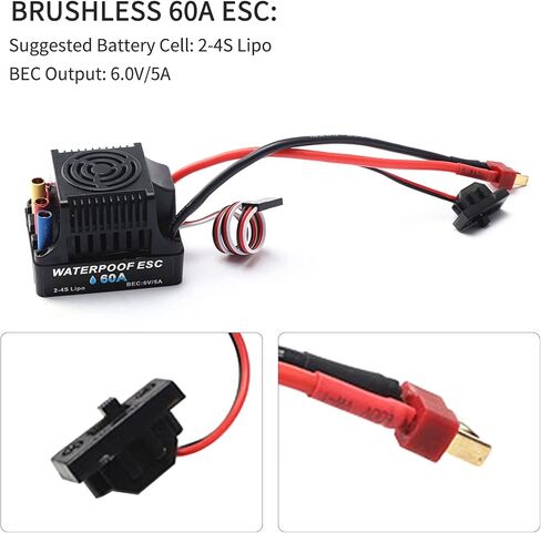 محرك GoolRC 3650 3100KV بدون فرشاة مع وحدة تحكم في السرعة الكهربائية ESC بدون فرشاة 60 أمبير، مؤازرة رقمية وبطاقة برمجة 25 كجم، مجموعة كومبو ESC لمحرك مقاوم للماء لسيارة RC 1/8 1/10 in Kuwait