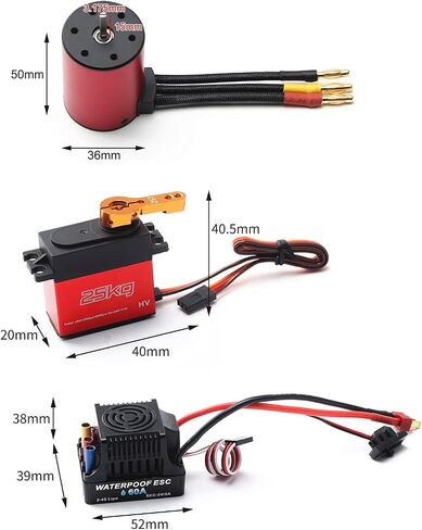 محرك GoolRC 3650 3100KV بدون فرشاة مع وحدة تحكم في السرعة الكهربائية ESC بدون فرشاة 60 أمبير، مؤازرة رقمية وبطاقة برمجة 25 كجم، مجموعة كومبو ESC لمحرك مقاوم للماء لسيارة RC 1/8 1/10 in Kuwait