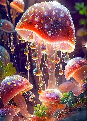 GDYEEH DIY Mushroom 5D Diamond Art Painting Kit، خيال كامل مستدير الحفر المتلألئ صورة اللوحة الماسية، Dreamland Diamond Painting Art Craft Kits للبالغين المبتدئين، ديكور جدار المنزل 12x16 بوصة in Kuwait