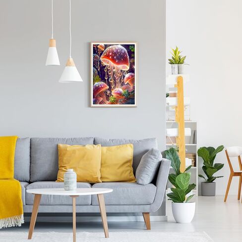 GDYEEH DIY Mushroom 5D Diamond Art Painting Kit، خيال كامل مستدير الحفر المتلألئ صورة اللوحة الماسية، Dreamland Diamond Painting Art Craft Kits للبالغين المبتدئين، ديكور جدار المنزل 12x16 بوصة in Kuwait