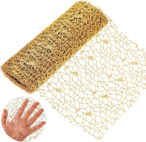 10 Yards Christmas Wide Poly Mesh Ribbon Glittered Ribbons Gold Decorative Mesh Ribbon Metallic Mesh Ribbon for Christmas Tree Decorations Wreath Garland Present Flower Wrap (Champagne) in Saudi Arabia