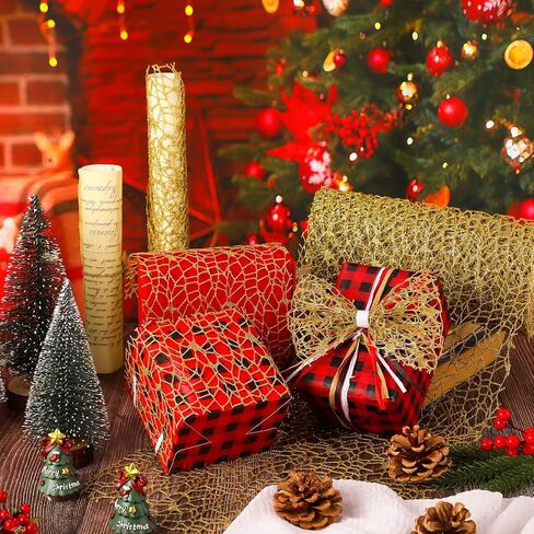 10 Yards Christmas Wide Poly Mesh Ribbon Glittered Ribbons Gold Decorative Mesh Ribbon Metallic Mesh Ribbon for Christmas Tree Decorations Wreath Garland Present Flower Wrap (Champagne) in Saudi Arabia