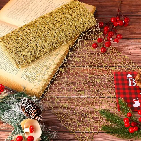10 Yards Christmas Wide Poly Mesh Ribbon Glittered Ribbons Gold Decorative Mesh Ribbon Metallic Mesh Ribbon for Christmas Tree Decorations Wreath Garland Present Flower Wrap (Champagne) in Saudi Arabia