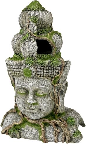 Blue Ribbon EE-696 Ancient Buddha Statue with Moss Exotic Environments Aquarium Ornament, White in Kuwait