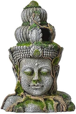 Blue Ribbon EE-696 Ancient Buddha Statue with Moss Exotic Environments Aquarium Ornament, White in Kuwait