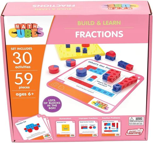 تعلم الصغار: Mathcubes - الكسور - 30 مجموعة نشاط، البناء والتعلم، المكعبات والألواح، التدريب العملي على الرياضيات، مجموعة التطوير والتعليم، للأطفال بعمر 4 سنوات فما فوق in Kuwait