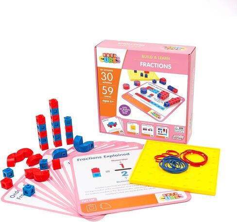 تعلم الصغار: Mathcubes - الكسور - 30 مجموعة نشاط، البناء والتعلم، المكعبات والألواح، التدريب العملي على الرياضيات، مجموعة التطوير والتعليم، للأطفال بعمر 4 سنوات فما فوق in Kuwait