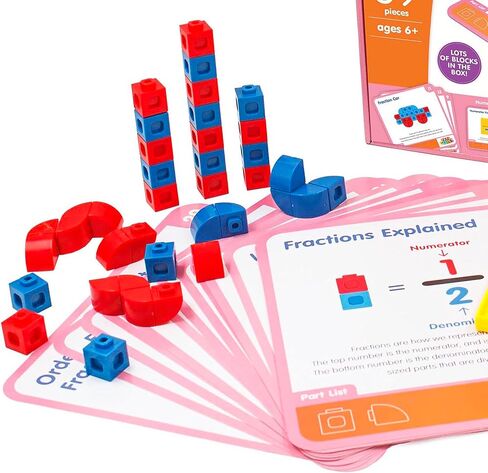 تعلم الصغار: Mathcubes - الكسور - 30 مجموعة نشاط، البناء والتعلم، المكعبات والألواح، التدريب العملي على الرياضيات، مجموعة التطوير والتعليم، للأطفال بعمر 4 سنوات فما فوق in Kuwait