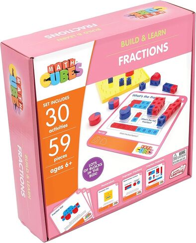 تعلم الصغار: Mathcubes - الكسور - 30 مجموعة نشاط، البناء والتعلم، المكعبات والألواح، التدريب العملي على الرياضيات، مجموعة التطوير والتعليم، للأطفال بعمر 4 سنوات فما فوق in Kuwait