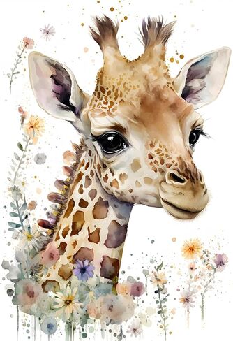 مجموعات الطلاء الماسي من QENSPE للبالغين، لوحات فنية بنقاط الماس للمبتدئين، زهور الزرافة مستديرة 5D DIY الفنون والحرف اليدوية لديكور الحائط المنزلي 12 × 16 بوصة in Kuwait