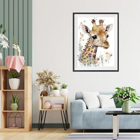 مجموعات الطلاء الماسي من QENSPE للبالغين، لوحات فنية بنقاط الماس للمبتدئين، زهور الزرافة مستديرة 5D DIY الفنون والحرف اليدوية لديكور الحائط المنزلي 12 × 16 بوصة in Kuwait