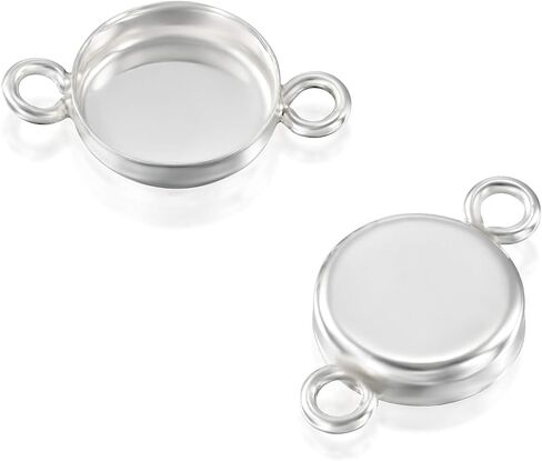 925 Sterling Silver Bezel Cups - Set of 6 Pendant Tray - 4mm Sterling Silver Round Blank Bezel with 2 Loops- Cabochons for Jewelry Making - DIY Jewelry Supplies for Bracelets and Earrings in Kuwait