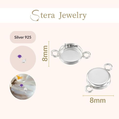 925 Sterling Silver Bezel Cups - Set of 6 Pendant Tray - 4mm Sterling Silver Round Blank Bezel with 2 Loops- Cabochons for Jewelry Making - DIY Jewelry Supplies for Bracelets and Earrings in Kuwait