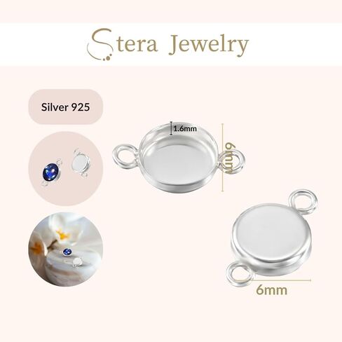 925 Sterling Silver Bezel Cups - Set of 6 Pendant Tray - 4mm Sterling Silver Round Blank Bezel with 2 Loops- Cabochons for Jewelry Making - DIY Jewelry Supplies for Bracelets and Earrings in Saudi Arabia