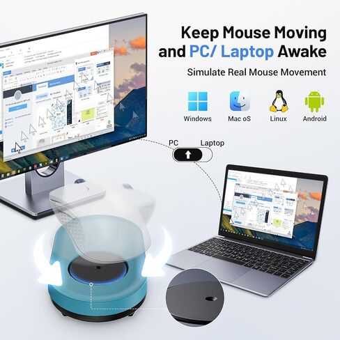 HONKID Undetectable Mouse Mover Jiggler with ON/Off Switch and USB Port Drive-Free,Simulate Physical Automatically Mouse Movement,Prevent Computer Laptop Inactive/Lockdown (Silver) in Saudi Arabia