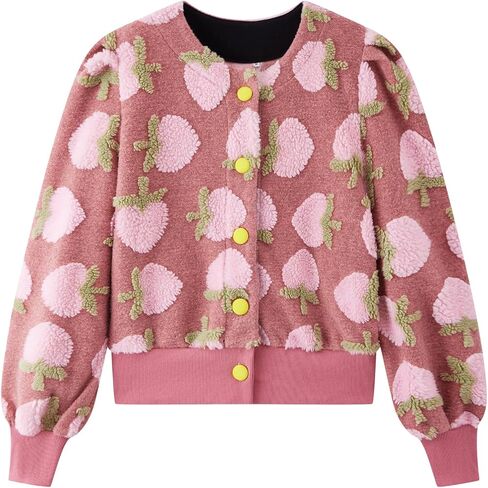HOULENGS Women's Cropped Floral Print Bomber Jacket Long Sleeve Button Down Coat Outerwear in Kuwait