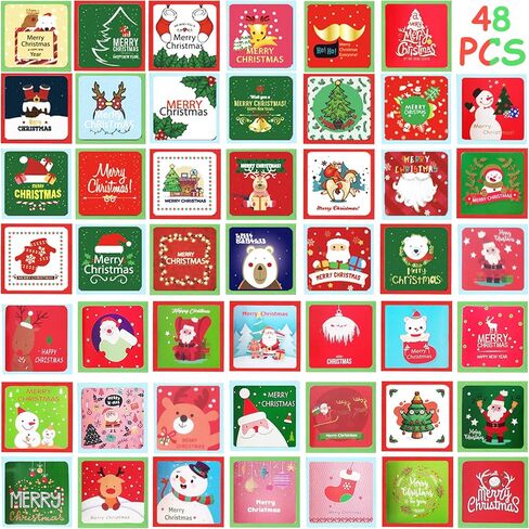 48 Pack Mini Christmas Greeting Cards, Cute Sweety Christmas Cards Set-48 Designs Mini Greeting Cards 2.9 x 2.9inch,48Pcs Mini Envelopes 3 x 3inch (Red) in Saudi Arabia