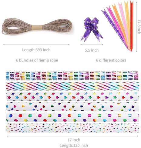 LL FCBDA Wrapping Paper Roll - Mini Roll - 17 inch X 120 inch Per roll -Gift Wrapping Paper - Colorful Foil Design in Saudi Arabia