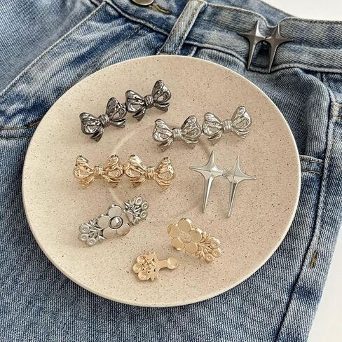 3 pcs Metal Material No Sew Jean Buttons Tighten Buckles, Detachable Waist Body Fit Waist Tightener for Women's Skirts, Pants, Jeans in Saudi Arabia
