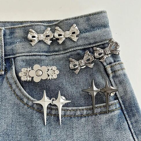 3 pcs Metal Material No Sew Jean Buttons Tighten Buckles, Detachable Waist Body Fit Waist Tightener for Women's Skirts, Pants, Jeans in Saudi Arabia