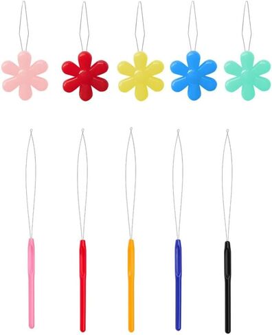 utysty 10 حزمة إبرة الخيط + الشعر التمديد حلقة إبرة الخيط اليد مجموعة الخياطة سحب هوك حبة أداة لDIY الخرز دليل الخياطة الديكور الريشة عبر غرزة التطريز القرع in Kuwait