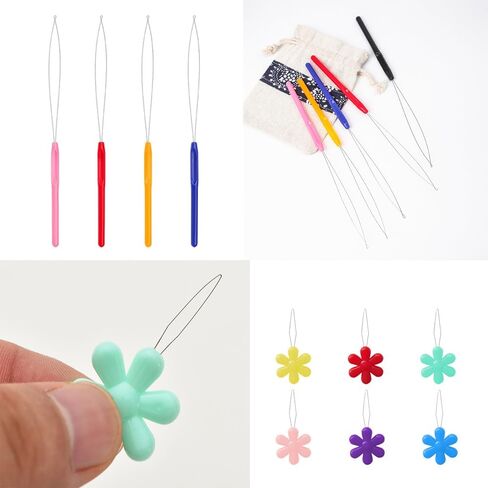 utysty 10 حزمة إبرة الخيط + الشعر التمديد حلقة إبرة الخيط اليد مجموعة الخياطة سحب هوك حبة أداة لDIY الخرز دليل الخياطة الديكور الريشة عبر غرزة التطريز القرع in Kuwait