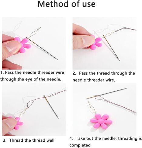 utysty 10 حزمة إبرة الخيط + الشعر التمديد حلقة إبرة الخيط اليد مجموعة الخياطة سحب هوك حبة أداة لDIY الخرز دليل الخياطة الديكور الريشة عبر غرزة التطريز القرع in Kuwait