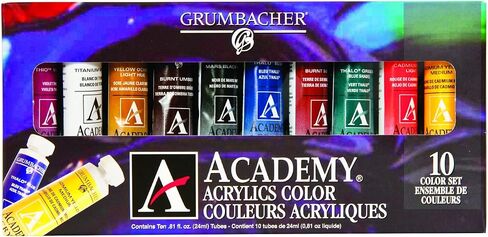Grumbacher Academy Acrylic Paint, Gloss, 24ml/0.8 oz Metal Tube, 10-Color Set, C1030 in Saudi Arabia