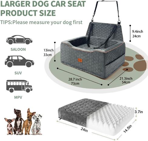 Dog Car Seat Medium Sized Dog Under 60 Lbs, Large Dog Bed for Car Back Seat, Dog Booster Car Seat for 2 Small Dogs, Backseat Dog Carseat, Portable Dog Travel Accessories in Kuwait