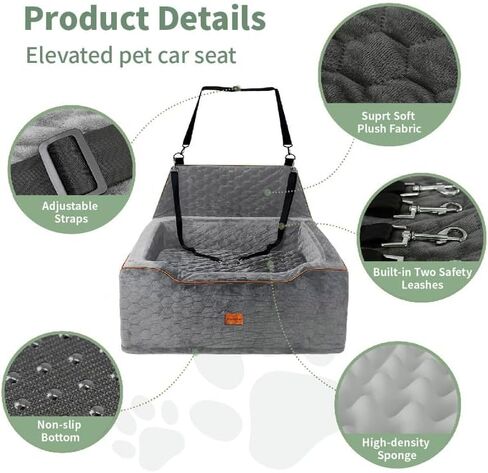 Dog Car Seat Medium Sized Dog Under 60 Lbs, Large Dog Bed for Car Back Seat, Dog Booster Car Seat for 2 Small Dogs, Backseat Dog Carseat, Portable Dog Travel Accessories in Kuwait