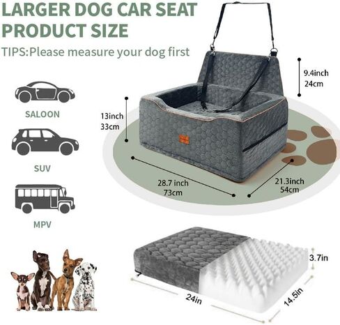 Dog Car Seat Medium Sized Dog Under 60 Lbs, Large Dog Bed for Car Back Seat, Dog Booster Car Seat for 2 Small Dogs, Backseat Dog Carseat, Portable Dog Travel Accessories in Kuwait