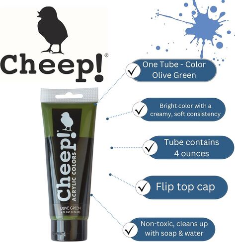 Cheep! Acrylic Paints, 4 oz. Tube - Olive Green, Perfect for Artists - Quality Acrylic Paint - Heavy Body Acrylic Paint - Paint Acrylic - Artist and Student Paint in Saudi Arabia