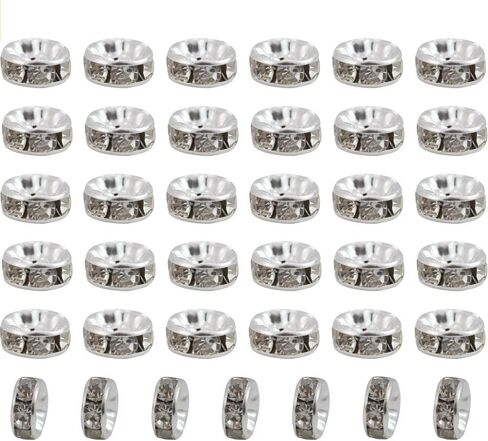 PAMIR TONG 500pcs 6mm Rhinestone Space Beads for Pens Assortment Beadable Pens Beads-Glitter Wave Round Rondelle Crystal Loose Braclet Beads-DIY Decorative Beads (Round Silver) in Kuwait