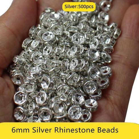 PAMIR TONG 500pcs 6mm Rhinestone Space Beads for Pens Assortment Beadable Pens Beads-Glitter Wave Round Rondelle Crystal Loose Braclet Beads-DIY Decorative Beads (Round Silver) in Kuwait