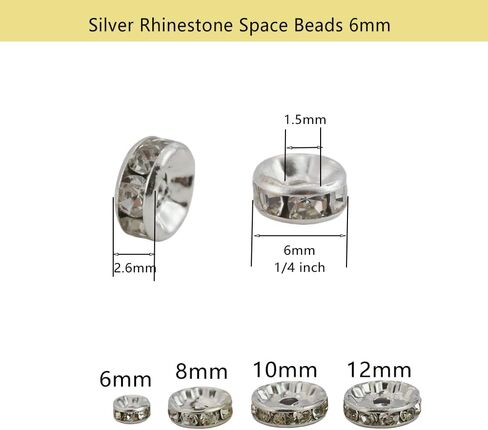 PAMIR TONG 500pcs 6mm Rhinestone Space Beads for Pens Assortment Beadable Pens Beads-Glitter Wave Round Rondelle Crystal Loose Braclet Beads-DIY Decorative Beads (Round Silver) in Kuwait